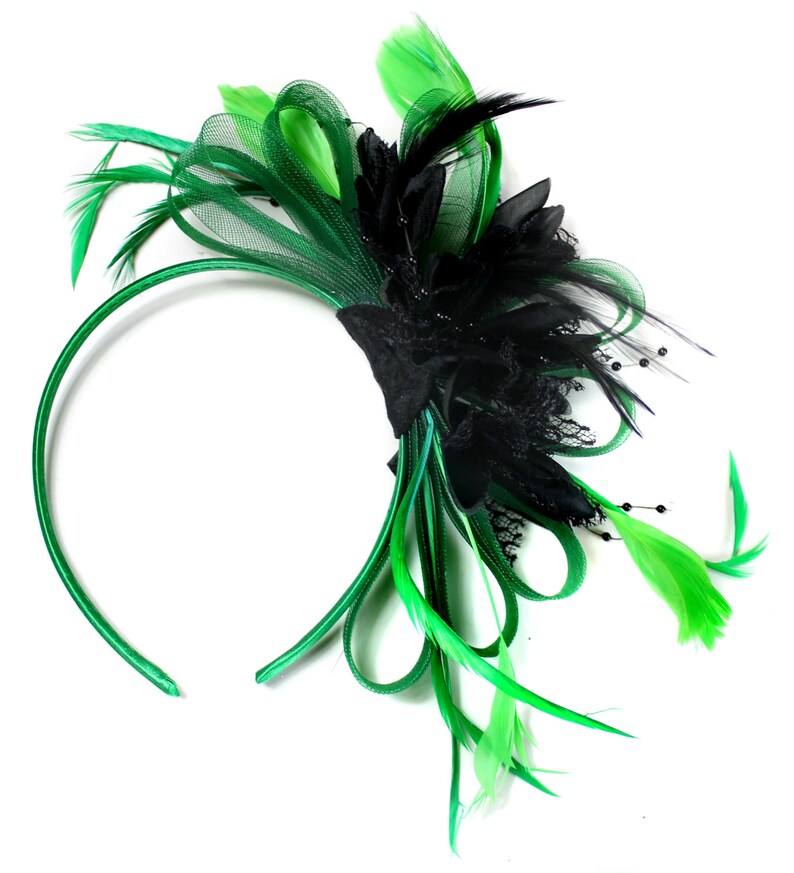 Emerald Green & Black Feathers Fascinator on Headband Etsy UK