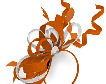 Caprilite Orange and White Wedding Swirl Fascinator Fascia Alice Band Ascot Races Loop Net