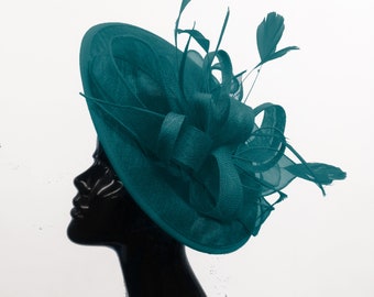 Caprilith Big Saucer Sinamay Teal Türkis Fascinator Auf Stirnband Hochzeit Derby Ascot Rennen Damen Hut