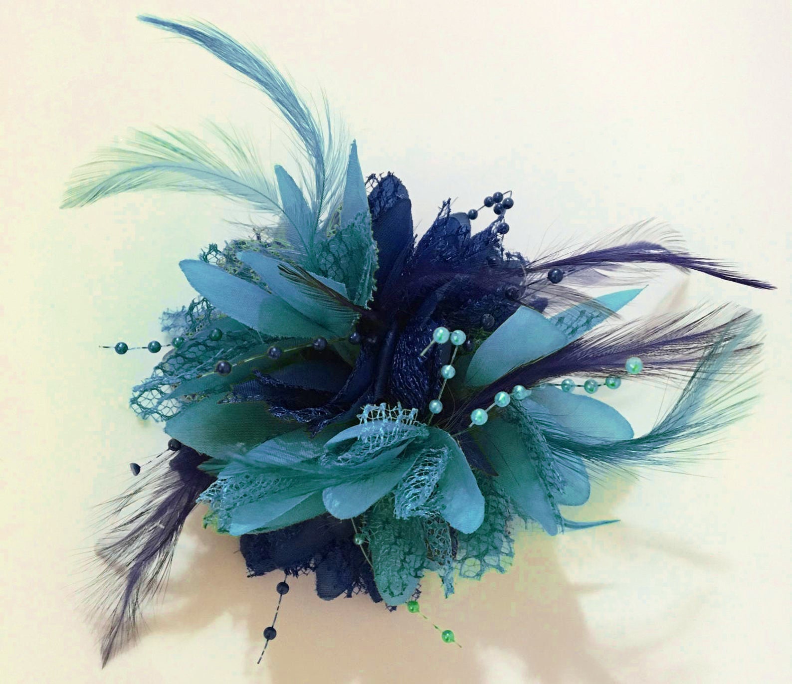 Aqua Blue Fascinator Headband on Clip 