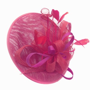 Caprilite Big Saucer Sinamay Fuchsia Hot Pink Colour Fascinator On Headband Wedding Derby Ascot Races Ladies image 2