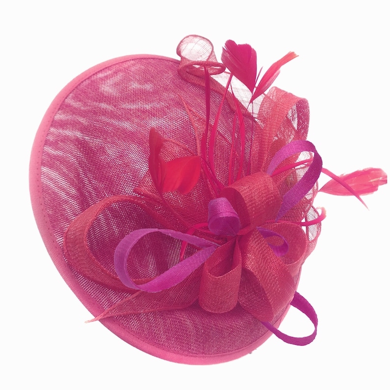 Caprilite Big Saucer Sinamay Fuchsia Hot Pink Colour Fascinator On Headband Wedding Derby Ascot Races Ladies image 2