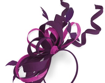 Caprilite Pflaume Lila und Fuchsia Pink Hochzeit Swirl Fascinator Stirnband Alice Band Ascot Rassen Schleife Netz