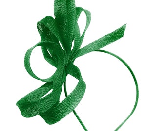 Caprilite Vegan Emerald Green Sinamay Fascinator Headband Wedding Hoop Ladies Day Ascot Races