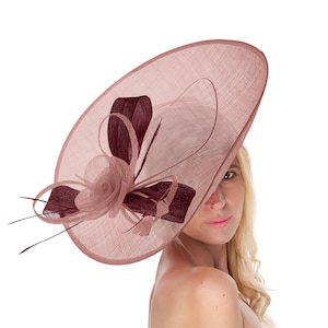 Caprilite 41cm Saucer Sinamay Dusty Pink Burgundy Mix Fascinator On Headband Wedding Derby Ascot Races Ladies Hat Large