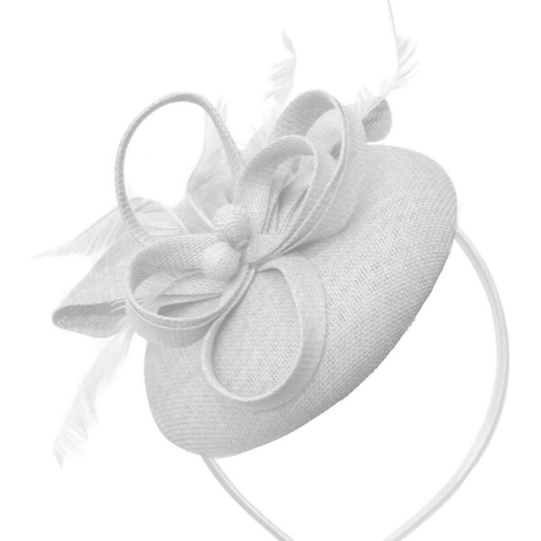 Round White Pillbox Bow Sinamay Headband Fascinator Weddings Ascot Hatinator Races