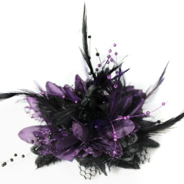 Caprilite Black and Purple Fascinator on Clip Flower Corsage
