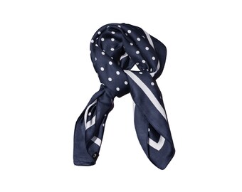 70cm x 70cm Navy Blue Polka Dot Print Pattern Square Scarf Big Ladies Womens Faux Silk Head Neck Thin Bag Charm