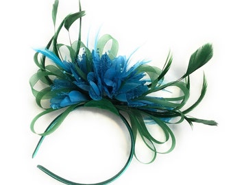 Smaragdgrün & Aqua Eisblauer Türkis Fascinator auf Haarreif