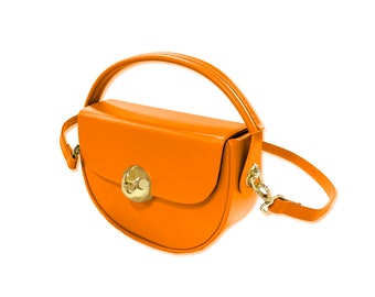 Women's Top Handle Half Moon Box Clutch Handbag Chain Strap Crossbody Wedding Evening Bag - Orange