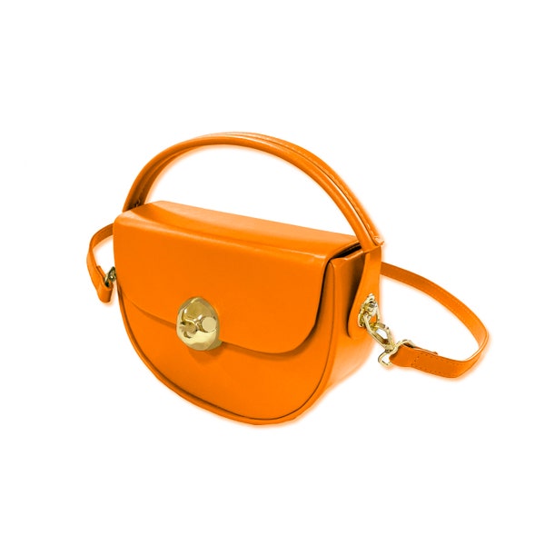 Women's Top Handle Half Moon Box Clutch Handbag Chain Strap Crossbody Wedding Evening Bag - Orange