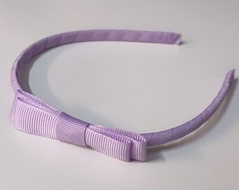 Girls Kids Classic Bow on Headband - Grosgrain Ribbon Alice Band - Pastel / Pale / Lavender / Lilac Purple