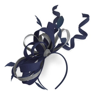 Caprilite Navy and Silver Wedding Swirl Fascinator Headband  Alice Band Ascot Races Loop Net