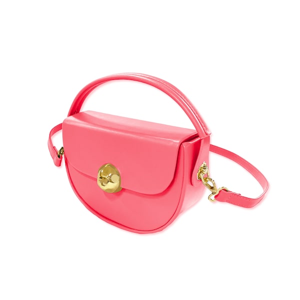 Women's Top Handle Half Moon Box Clutch Handbag Chain Strap Crossbody Wedding Evening Bag - Fuchsia Pink