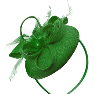 Round Jade Green Pillbox Bow Sinamay Headband Fascinator Weddings Ascot Hatinator Races
