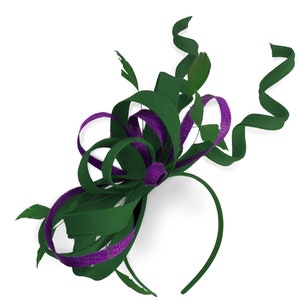 Caprilite mariage vert et violet foncé tourbillon bandeau bibi bande Alice Ascot courses boucle filet