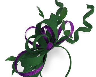 Caprilite Green and Dark Purple Wedding Swirl Fascinator Headband  Alice Band Ascot Races Loop Net