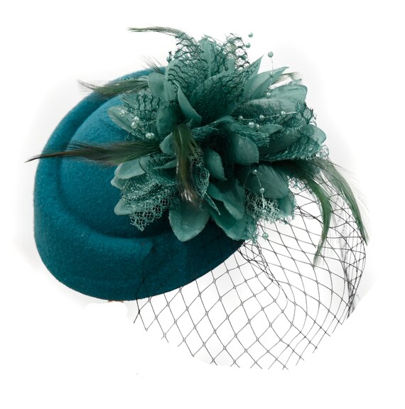 Teal Green Fascinator Hat Pill Box 