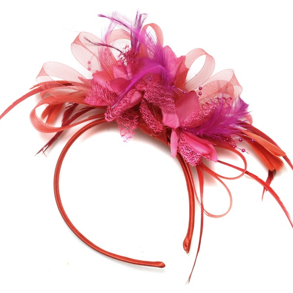Caprilite Scharlachrot & Fuchsia Pink Fascinator auf Haarreif