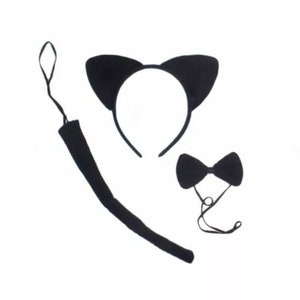 Black Cat Animal Costume Ears Tail Bow Tie Set Headband Kids School Play Drama Fancy Dress