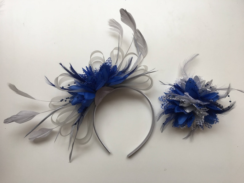 Navy Blue Royal Blue and Light Blue Fascinator Headband UK Wedding Ascot Races