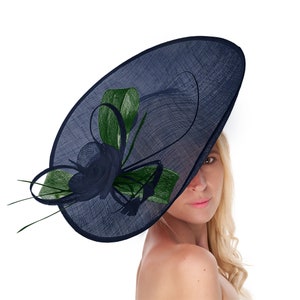 Caprilite 41cm Mix Saucer Sinamay Navy Dark Blue Green Fascinator On Headband Wedding Derby Ascot Races Ladies Hat Large