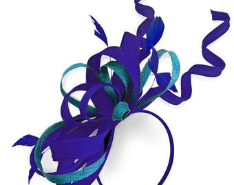 Caprilite Royal Blue and Aqua Wedding Swirl Fascinator Headband  Alice Band Ascot Races Loop Net