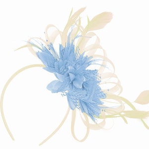 Caprilite Cream Hoop & Baby Sky Blue Feathers Fascinator Headband Ascot Wedding