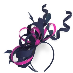 Caprilite Navy and Fuchsia Pink Wedding Swirl Fascinator Headband  Alice Band Ascot Races Loop Net