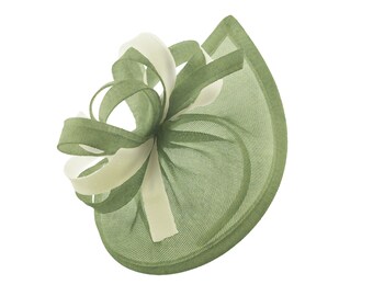 Caprilite Vegan MoonMix Hoop Fascinator Hut auf Stirnband Hochzeit Ascot Rassen Maßgeschneiderte Sinamay Scheibe - Salbei Creme