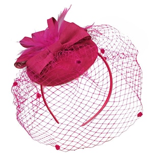 Birdcage Veil Fuchsia Hot Pink Pillbox Bow Sinamay Headband Fascinator Weddings Ascot Hatinator Races