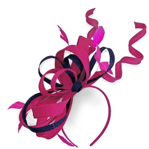 Caprilite Fuchsia Hot Pink and Navy Wedding Swirl Fascinator Headband  Alice Band Ascot Races Loop Net