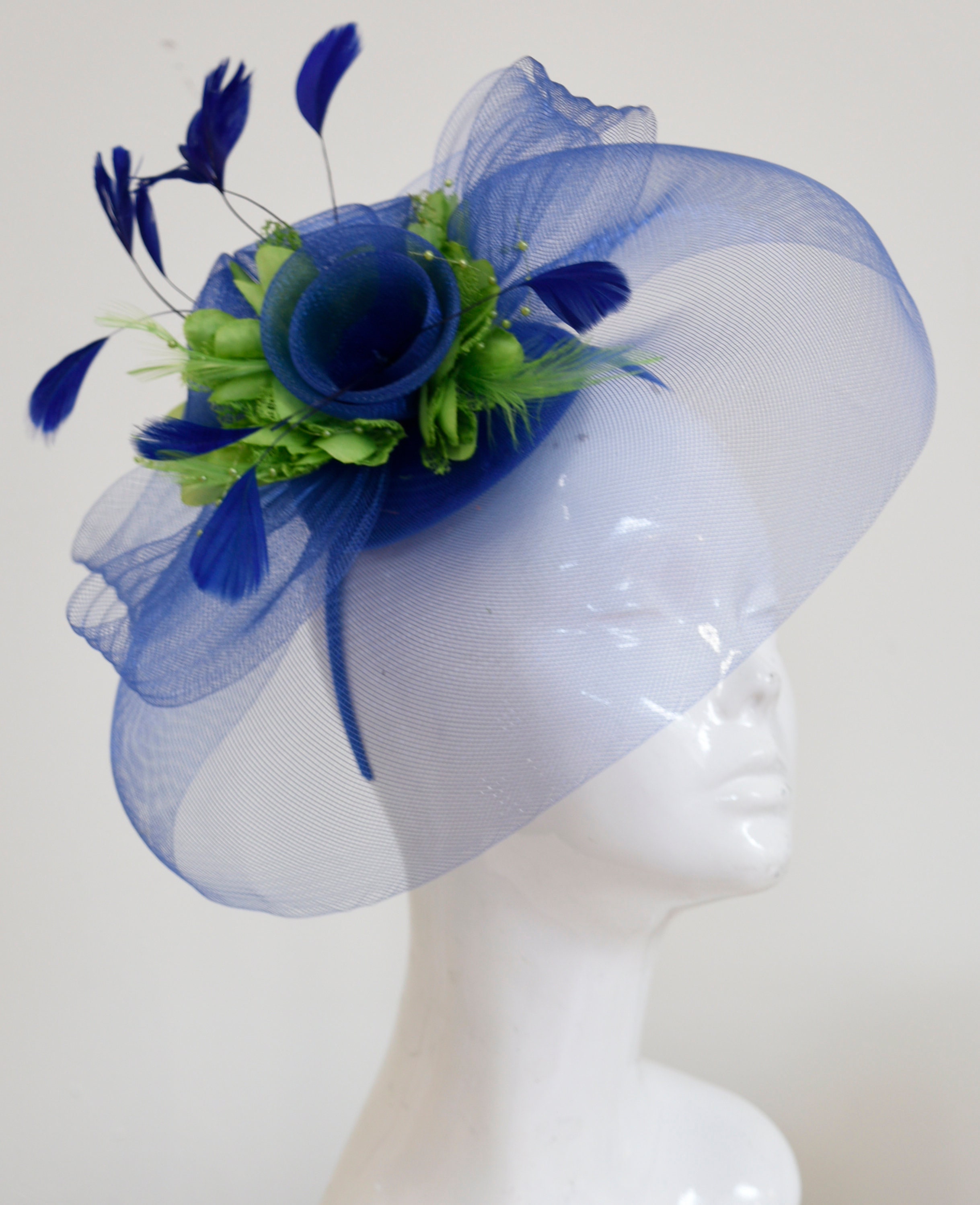 BESPOKE Navy Blue Lime Green Purple Fascinator Headband UK Wedding Ascot Races 