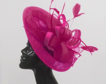 Caprilite Big Saucer Sinamay Fuchsia Hot Pink Colour Fascinator On Headband Wedding Derby Ascot Races Ladies