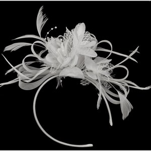 Caprilite White Fascinator on Headband Alice Band Wedding Ascot Races Loop Net