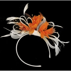 Caprilite White Hoop & Orange Feathers Fascinator on Headband