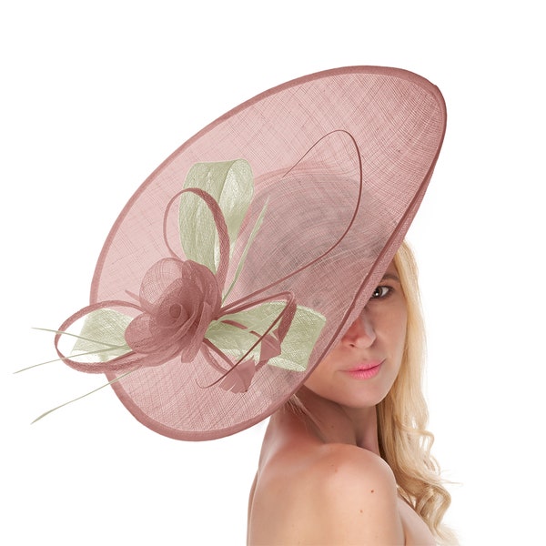 Caprilite 41cm Saucer Sinamay Dusty Pink Cream Mix Fascinator On Headband Wedding Derby Ascot Races Ladies Hat Large