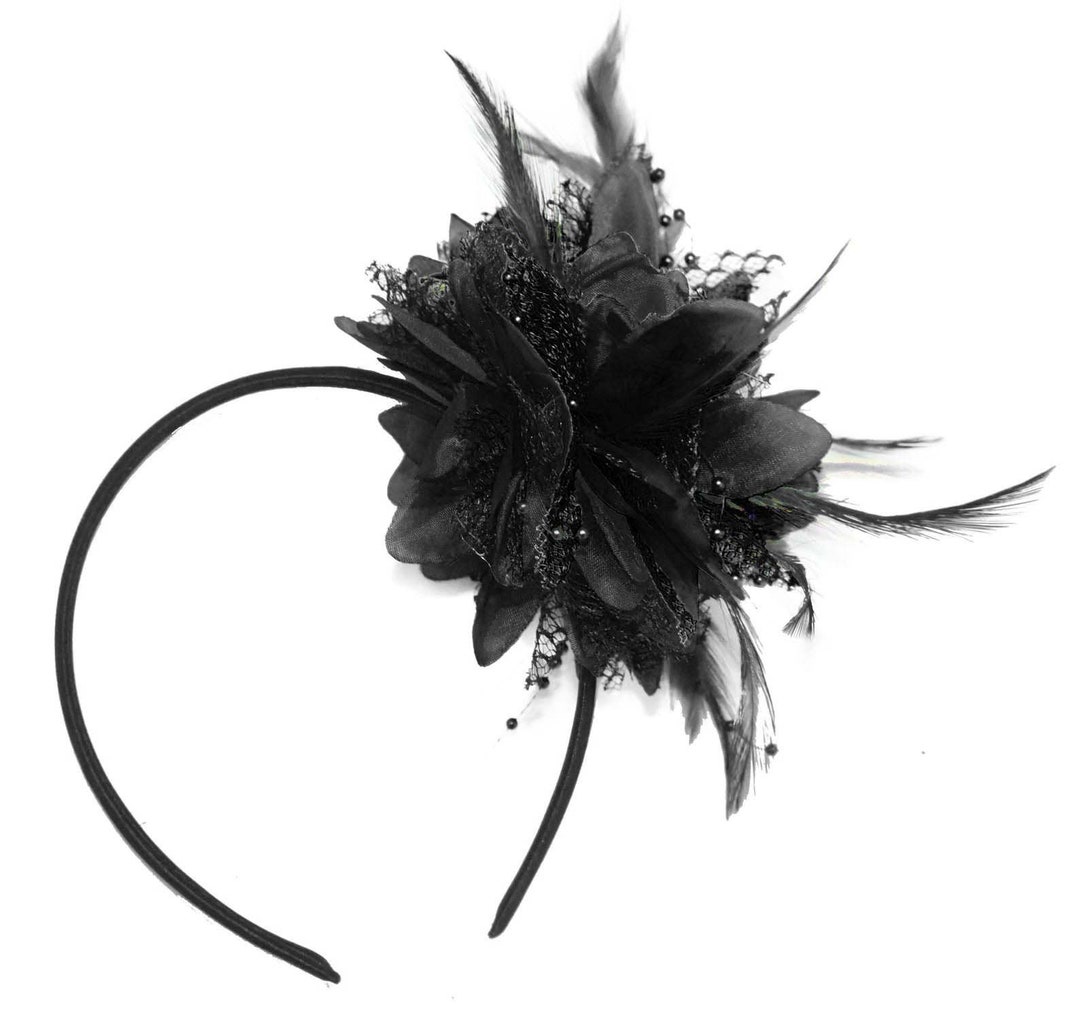 Caprilite Black Fascinator Headband Hair Band Flower Corsage - Etsy