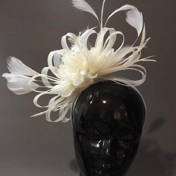 Caprilite Cream Ivoire Fascinator sur bandeau AliceBand Royaume-Uni Wedding Ascot Races Loop