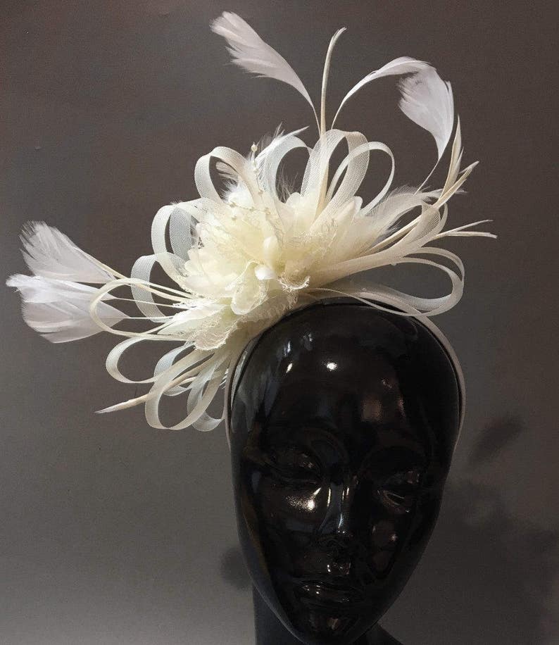 Caprilite Cream Ivory Fascinator on Headband AliceBand UK Wedding Ascot Races Loop image 1