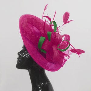 Caprilite Big Saucer Sinamay Fuchsia Hot Pink & Green Mixed Colour Fascinator On Headband Wedding Derby Ascot Races Ladies