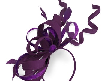 Caprilite Plum Purple e Purple Dark Wedding Swirl Fascinator Fascia Alice Band Ascot Races Loop Net