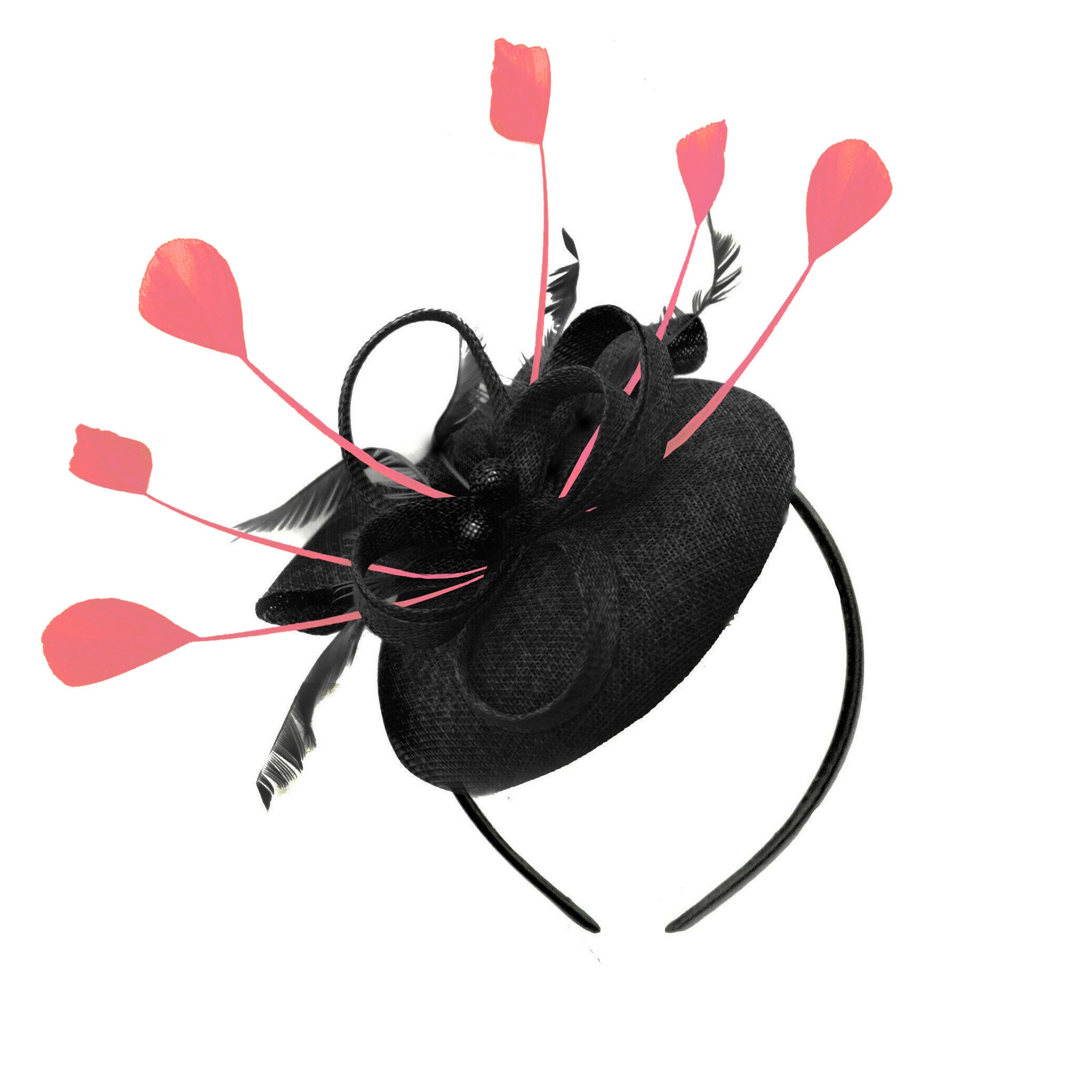 Round Black and Coral Pillbox Bow 