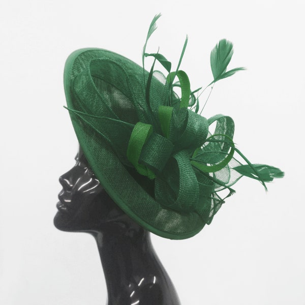 Caprilite Big Saucer Sinamay Dark Emerald Green Fascinator On Headband Wedding Derby Ascot Races Ladies