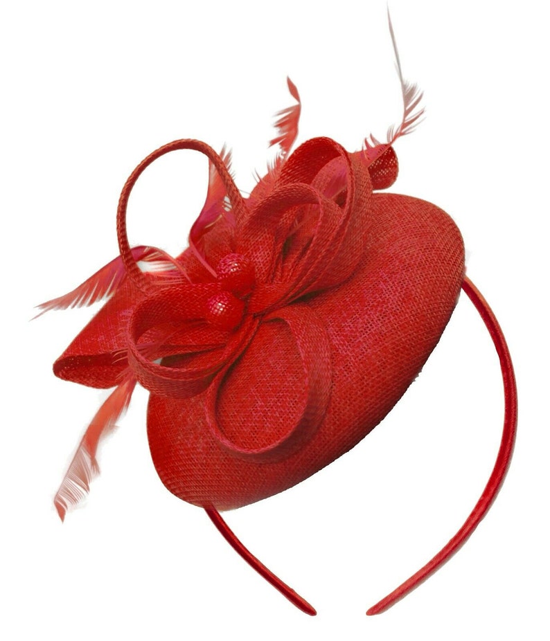 Ronde Rouge Pillbox Bow Sinamay Bandeaux Fascinator Mariages Ascot Hatinator Races image 1