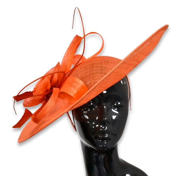 Caprilite 41cm soucoupe Sinamay Orange Fascinator sur bandeau mariage Derby Ascot courses dames chapeau grand