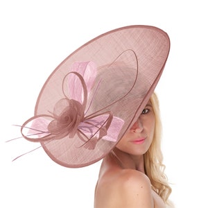 Caprilite 41cm Saucer Sinamay Dusty Pink Blush Mix Fascinator On Headband Wedding Derby Ascot Races Ladies Hat Large