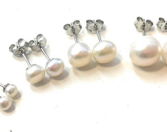 925 Sterling Silver Genuine Cultured Freshwater Pearl Stud Earrings Studs Gift