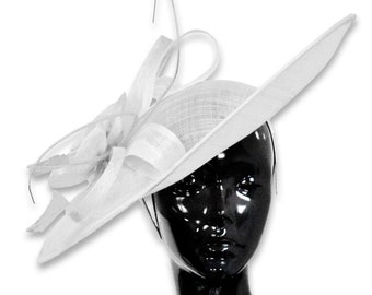 Caprilite 41cm Saucer Sinamay White Fascinator On Headband Wedding Derby Ascot Races Ladies Hat Large