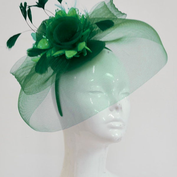 Emerald Green Fascinator Hat hatinator on headband for ladies day weddings with Veil